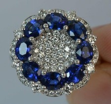 5ct Lab-Created Blue Sapphire Engagement Ring Cluster Cocktail White Gold Plated