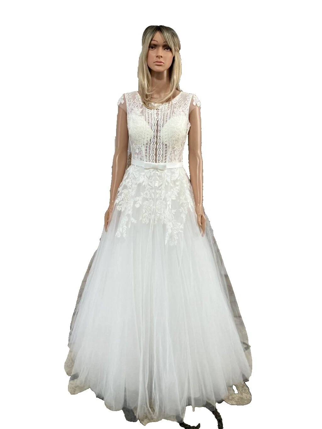 Lace Cap Sleeve Ball Gown Wedding Dresses