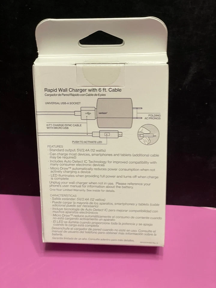 Cargador de Vehículo Verizon VPC34MICR-M Micro USB Doble Salida 5V/3.4A - Nuevo Sellado Foto 2 de 3