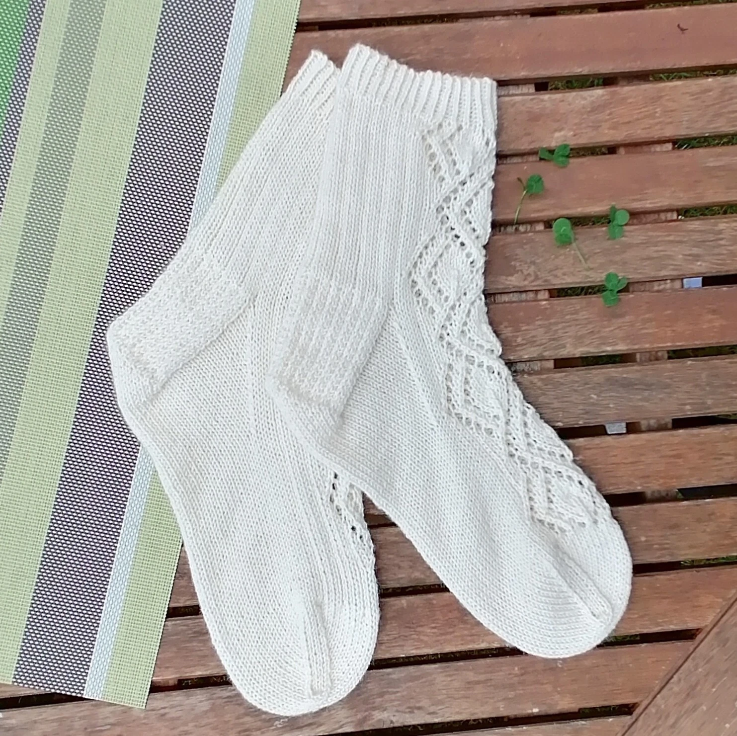Hand knitted designer lace socks, woolly socks, cream white colour socks, UK 5-6