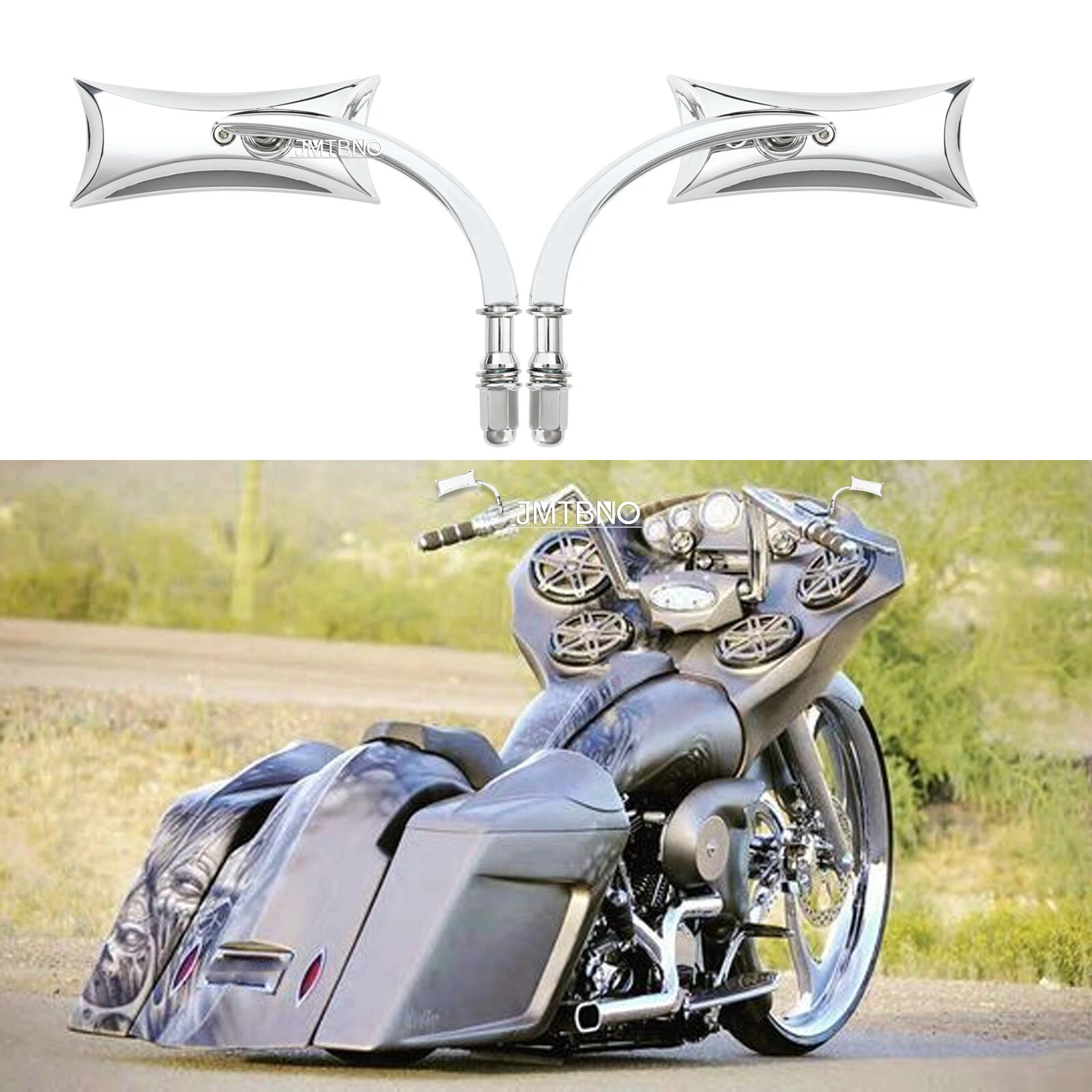 Pair Chrome Motorcycle Rearview Side Mirrors For Harley Davidson Road Glide US