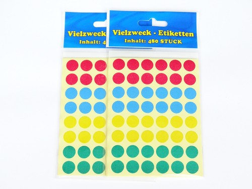 480 Stück Klebepunkte 12 Farben - Runde Aufkleber 50mm Für Büro & Schule