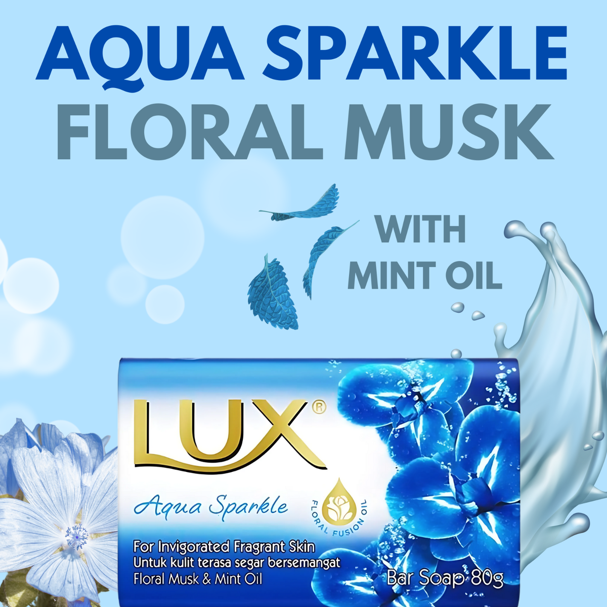 AQUA DE LUNA SOAP マイルドソープ 15個セット Lux Aqua Sparkle Bar Soap with Floral Musk & Mint Oil, 80g | eBay