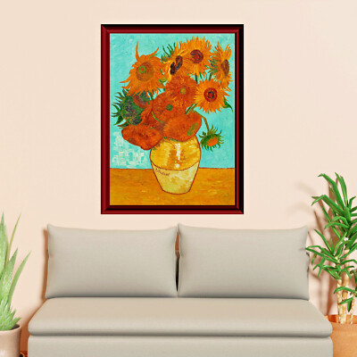 Van Gogh Sonnenblumen Gemälde Wandaufkleber Wandbild Poster Dekor Rahmen Effekt P016