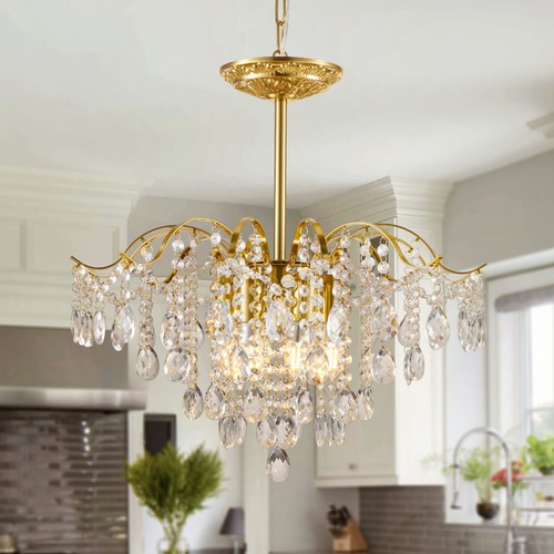 19.6” American Classic Crystal Chandelier 6-Light Gold Decorative Lamp E14 Heads
