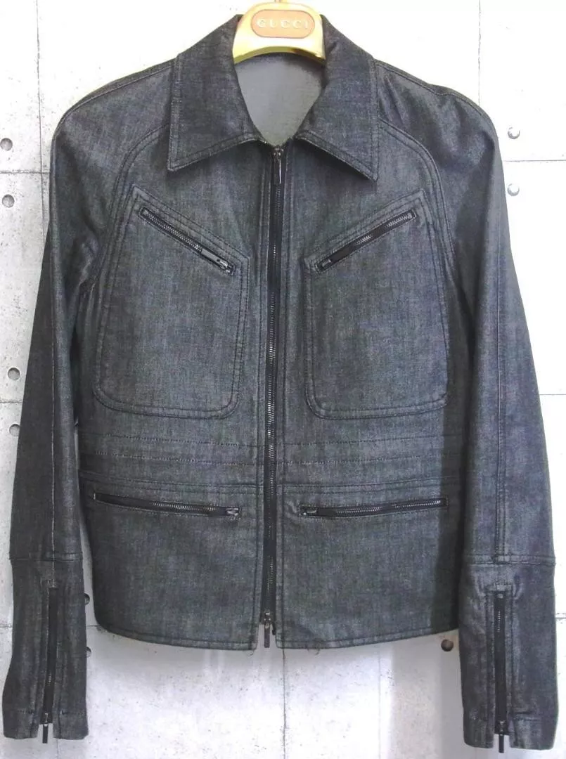 GUCCI Denim Zip Up Jacket Blouson Women Size 38 Black Cotton From Japan Genuine