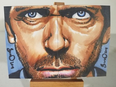 Original Art Sketch Jonathan D Gordon - Double ACEO - Dr. House - Hugh Laurie