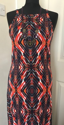 Red Herring size 14 maxi sleeveless dress orange navy geometric - Picture 5 of 12