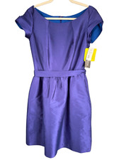 T1 Alfred Sung Women's Mikado Cap Sleeve A Line Dress Blue Bird 8 NWT