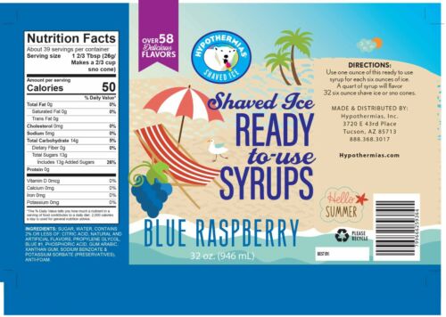 Hypothermias BLUE RASPBERRY 🍧 Snow Cone machine Shaved Ice Flavor Syrup QUART - Picture 2 of 9