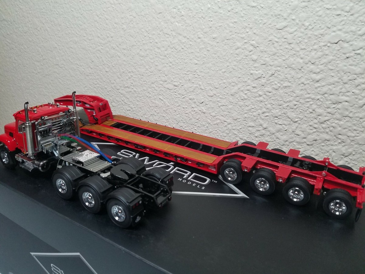 Mack Granite with Rogers 4-Axle Lowboy - Red - Sword 1:50 Scale