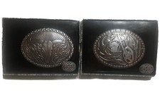 2 Crumrine Belt Buckles Silver Tone Oval Motorcycle And Steer Skull NEW In Box