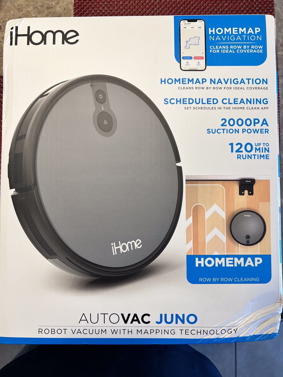 iHome AutoVac Juno Robot Vacuum 2000Pa Mapping