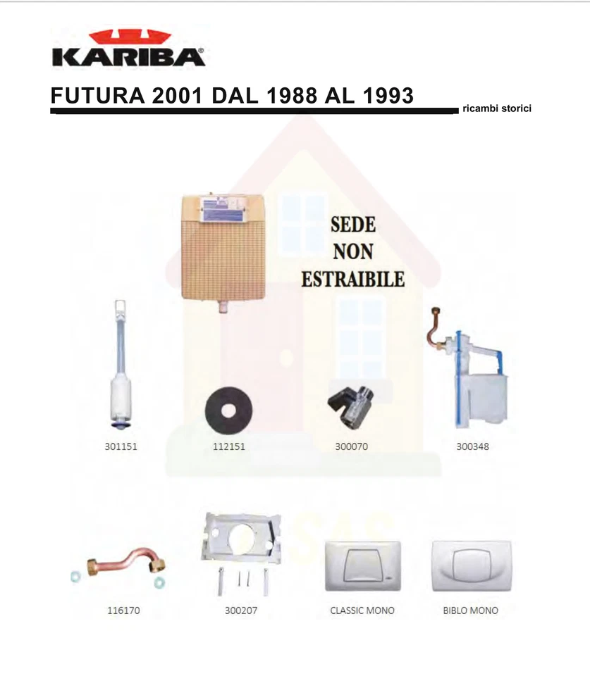 SET RICAMBI ORIGINALI PER CASSETTA VATER WC KARIBA FUTURA 2001