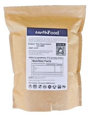 EARTHFOOD Organic Golden Hemp Hearts | 2.2 lb( 1 Kg) | Non-GMO | Fresh Harvest | Raw | COA