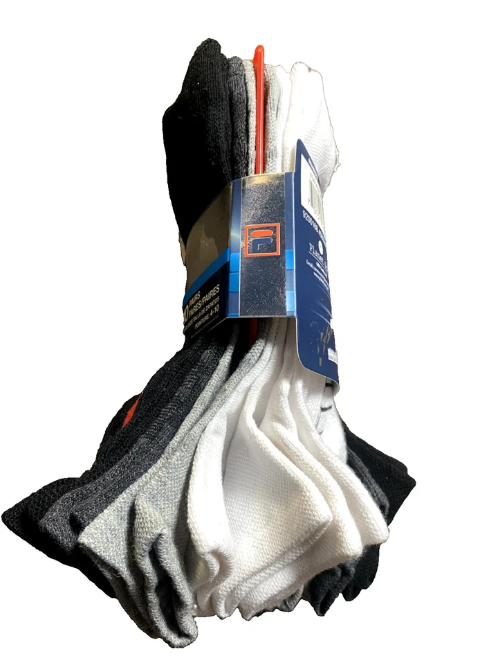 Fila Absorb Dry No Show Socks 10 Pairs Black/White/Gray Shoe Size 4-10 NWT - Image 2 of 4