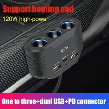 3 Way 12-24V Multi Socket Car Cigarette Lighter Splitter USB B1X0/ Charger D2P3