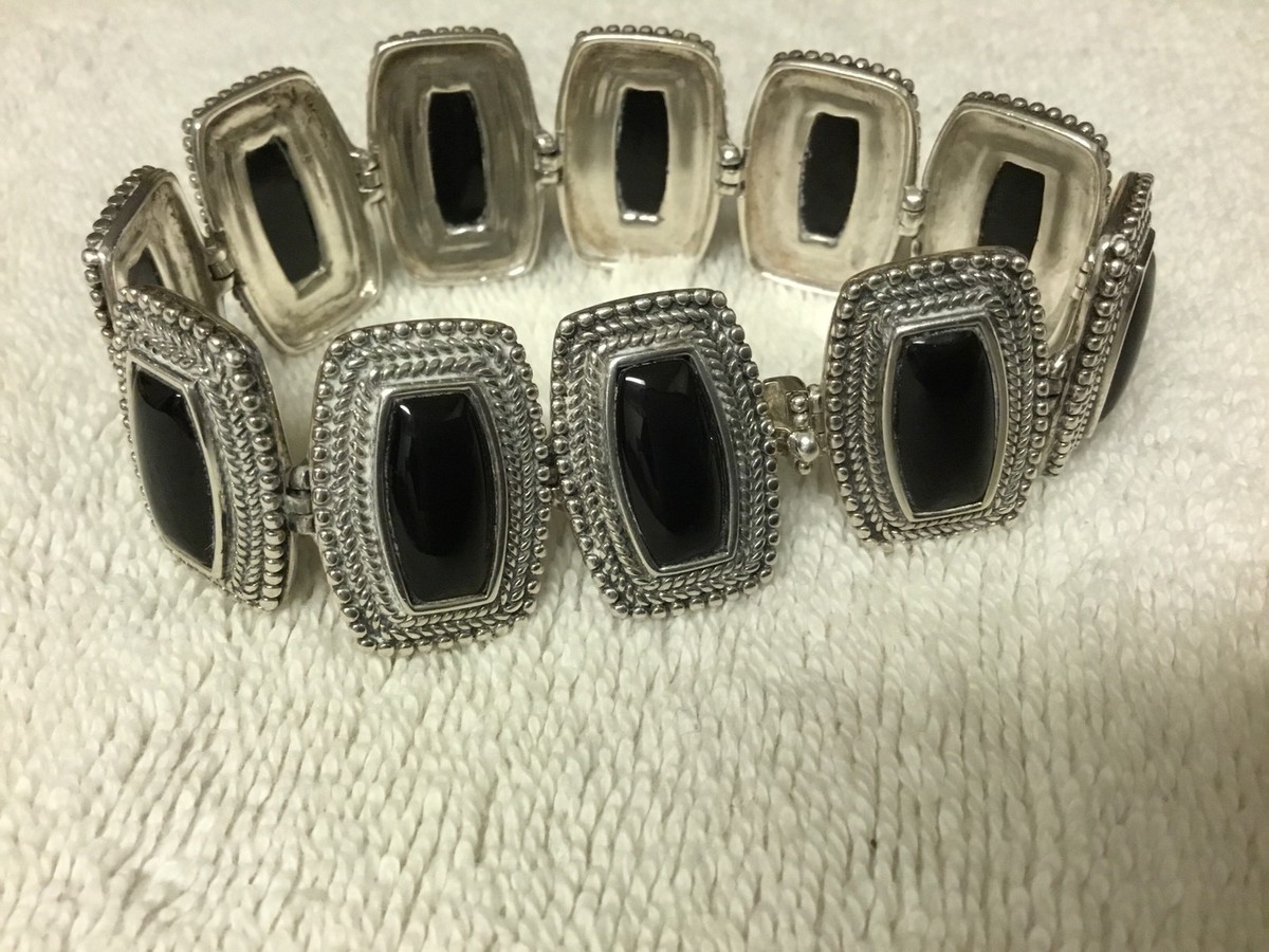VINTAGE STERLING SILVER 925 ONYX PANEL CHAIN BRACELET | eBay