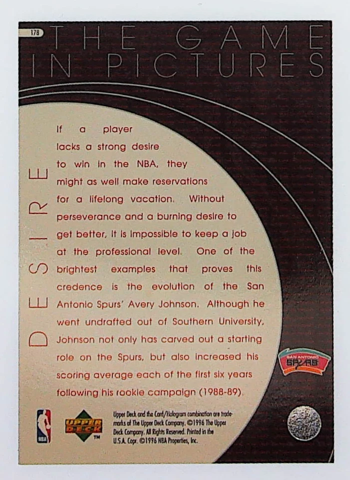 1996-97 Upper Deck - Avery Johnson #178 - Image 2 of 2