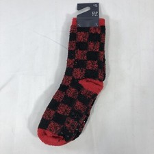 GAP KIDS COZY SOCKS L/XL RED BLACK GRIP BOTTOM ONE PAIR NWT NEW BUFFALO PLAID