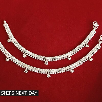Pure Silver Anklet Pair Women Handmade Ankle Bracelet Jewelry Gift for Mom