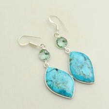 Turquoise Blue Topaz Gemstone Drop Dangle Earrings Jewelry Gift 2.2