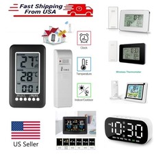 Digital Thermometer Clock LCD Temperature Wireless Transmitter Indoor/Outdoor