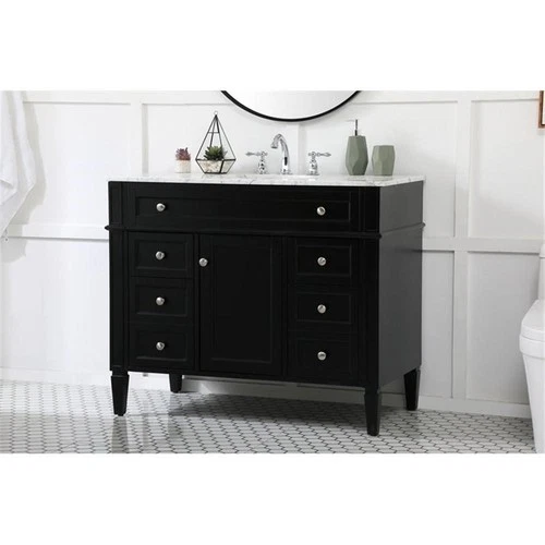 Elegant Decor Park Avenue 42" Metal MDF Marble Single Bathroom Vanity in Black - Picture 2 of 8