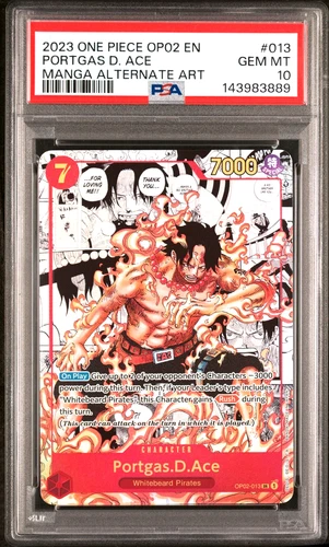 2023 ONE PIECE PORTGAS D. ACE MANGA ALTERNATE ART OP02-PARAMOUNT WAR #013 PSA 10