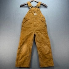 Carhartt Bib Overalls Duck Canvas Quilt Lined Size 5 Brown Double Knee Kids Work