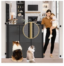 Reinforced 42" Extra Tall Pet Gate 55" Wide Retractable Baby Gate / Black