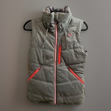 NIKE GOLF Quilted Women REVERSIBLE Hooded Puffer Vest Gray Pink Plaid Size Small