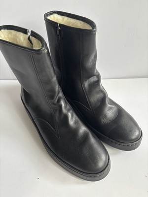 Vintage Bates Floater Boots Mens 9.5 M Black Shearling Wool Lined Winter Zip USA