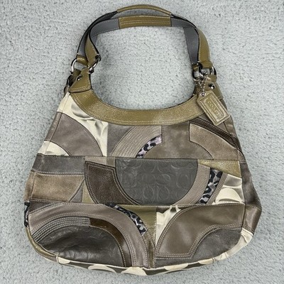 Coach Madison Maggie Patchwork Hobo Shoulder Tote Bag F15462 Brown