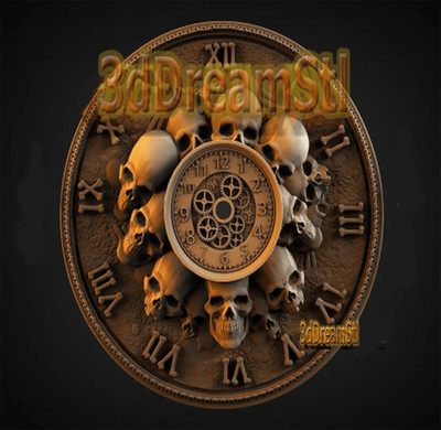 Skull Clock STL Model, CNC Router, Artcam, Aspire Art