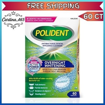 Polident Denture Cleaner 60 Tabs | Whitening Overnight Soak for Retainers & Mout