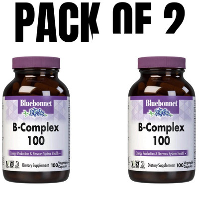 Bluebonnet B-Complex 100   100 Veg Capsules (Pack of 2)   Exp 5/27