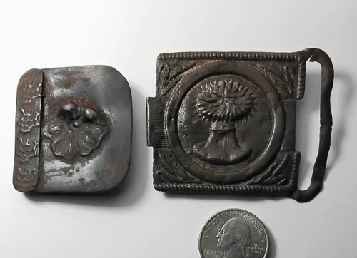 2 Civil War Relic brass sash buckles with retaining  lip $24.00 + $5.00 shipping