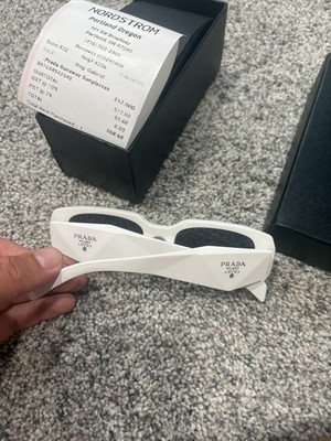 PRADA Runaway Rectangle White Sunglasses Black Lenses Designer Italian