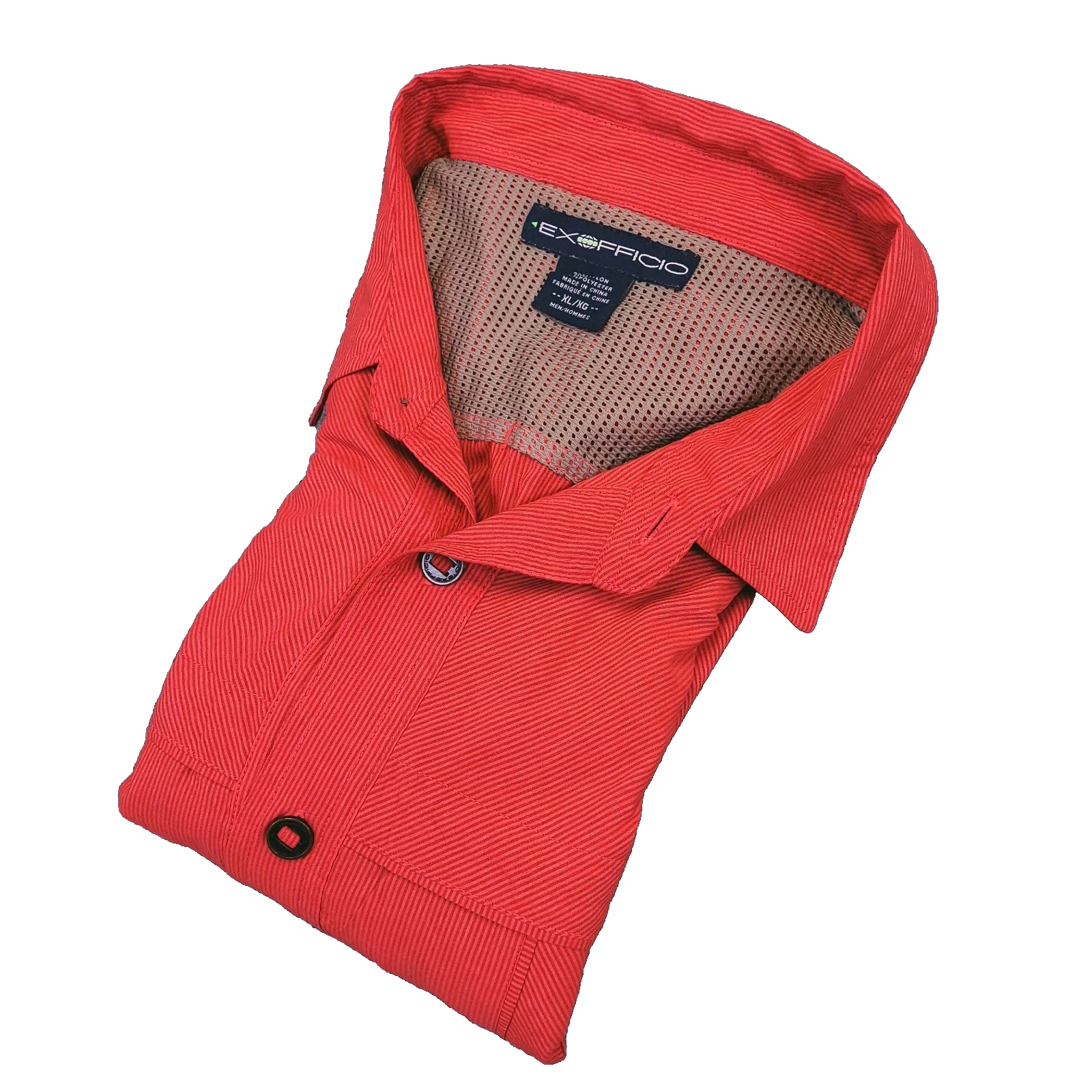 ExOfficio Hiking Shirt Mens XL Button Up Red Nylon Blend Micro Striped Vented