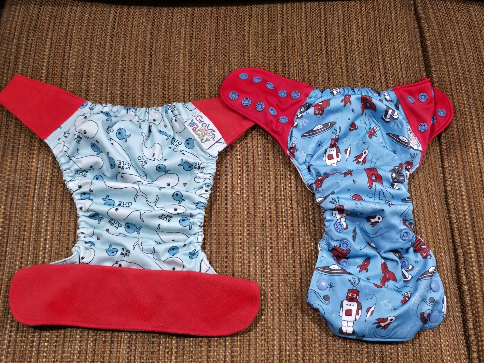 2 Grovia Wacky Deux Cloth Diapers Whales & Rockets Spaceships