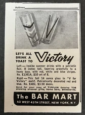 1942 The Bar Mart Glassware Drink A Toast to Victory Mini B&W Vintage Print Ad