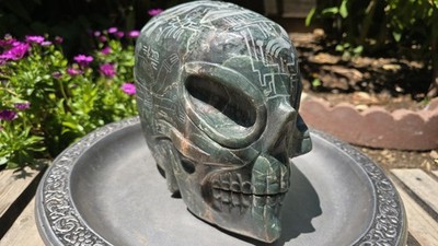 33.3 lb,Monumental, Green Crystal Skull,Engraved, Guerrero Mexico,One of a Kind.