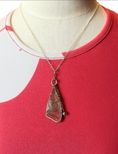 Handmade Wire-Wrapped Sea Glass Pendant Necklace Stainless Steel Chain