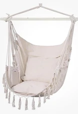 Hammock Chair Swing Boho Hanging Rope with Cushions Indoor Outdoor