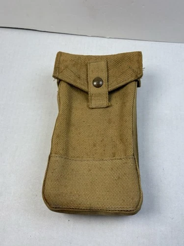 VINTAGE CANVAS WEBBING AMMO MAG KHAKI POUCH WW2 BRITISH ARMY MILITARY P37 Marked