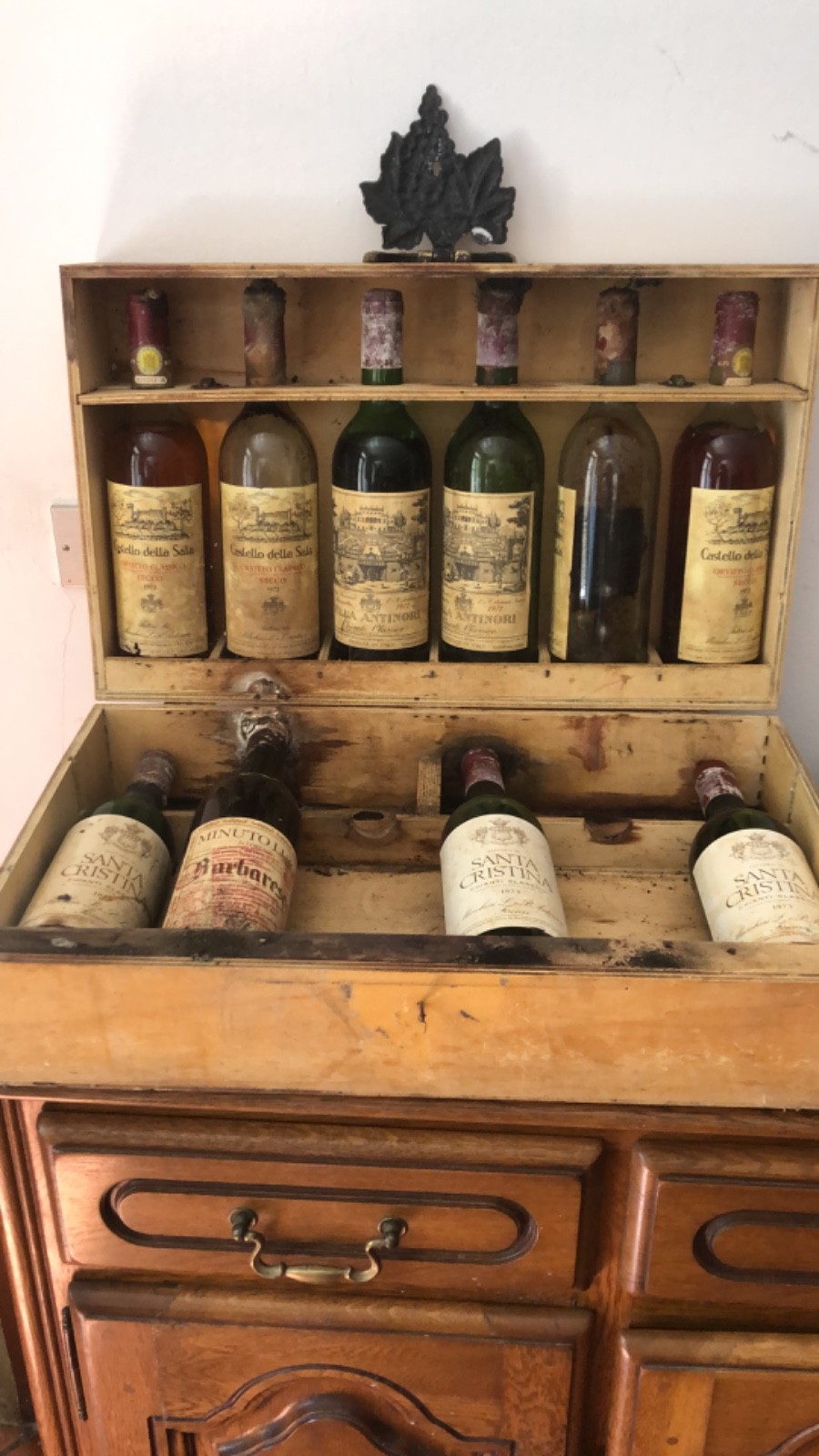 Bottiglie di vino da collezione con scatola in legno d’autore