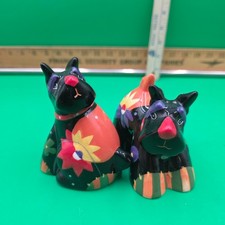 Vintage Colorful Floral Scottish Terrier Scotty Dog Salt & Pepper Shaker Set