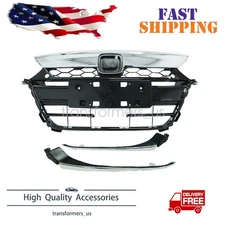 Fit Honda Accord 2018 2019 Front Black Bumper Grille W/Headlight Molding