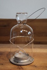 Laterne aus Glas mit Metallboden, Windlicht zum Hängen, H 21 cm, Durchm.10 cm